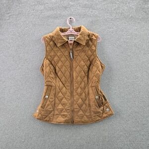 Horka Women Vest M Brown Diamond Faux Leather Horse Equestrian Quilted Full Zip